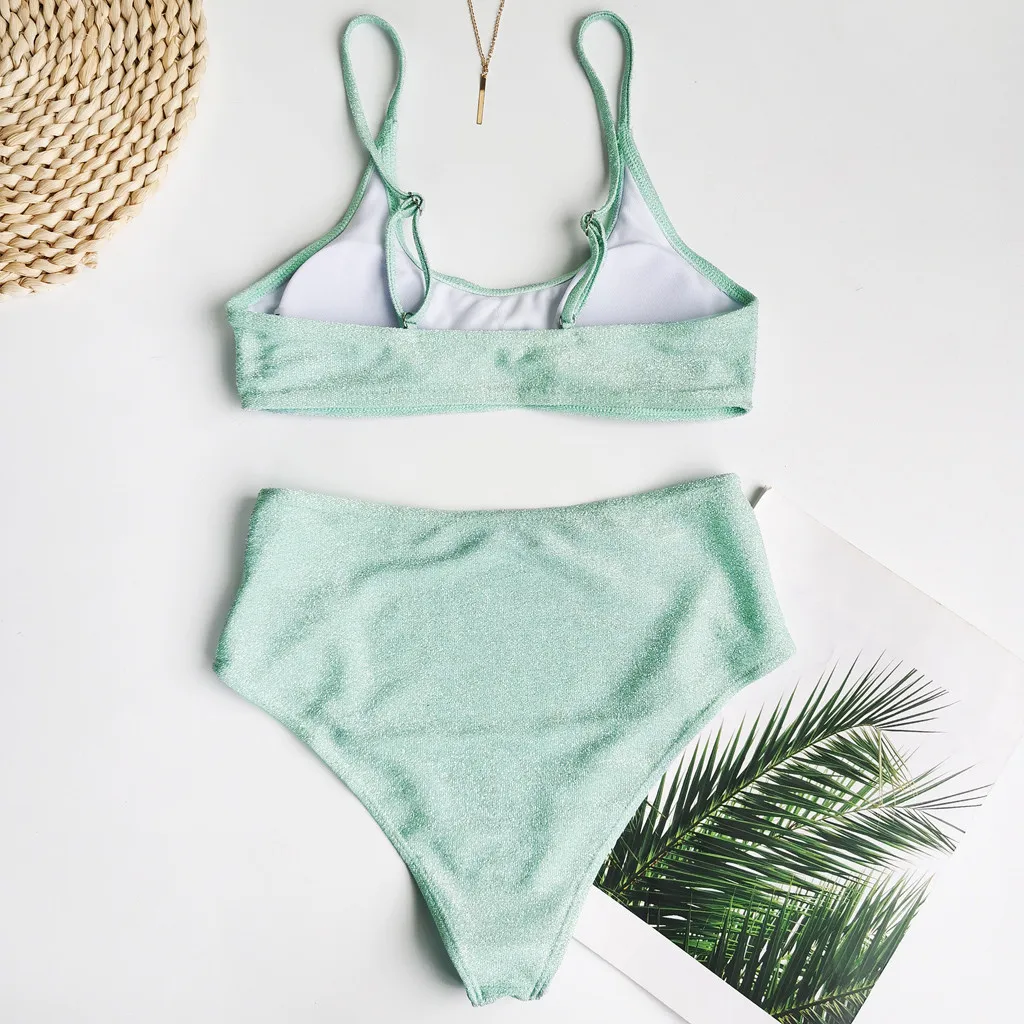 High Waist Swimsuit 2020 Sexy Bikini Women Solid Color Push-Up Padded Bra Set Swimwear Plus Size#1 | Женская одежда