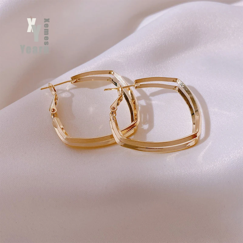 

European and American Geometric Double-Layer Gold Colour Hoop Earrings Korean Fashion Jewelry Unusual Accessories For Goth Woman