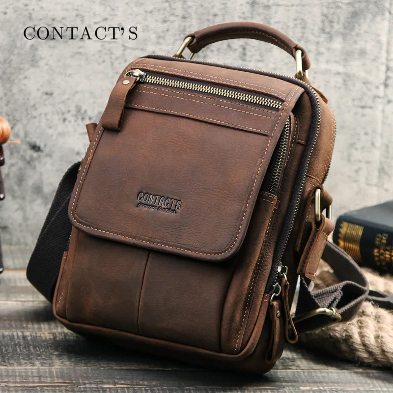 

Crazy Horser Genuine Leather Shoulder Bag Men Messenger Bags Handbag Busines Bolsas Travel Sling Crossbody for Male ipad Tote