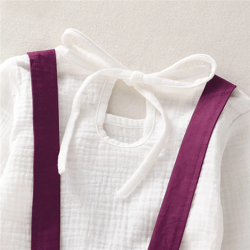 Детский комплект белая рубашка с длинными рукавами топы для девочек фиолетовые