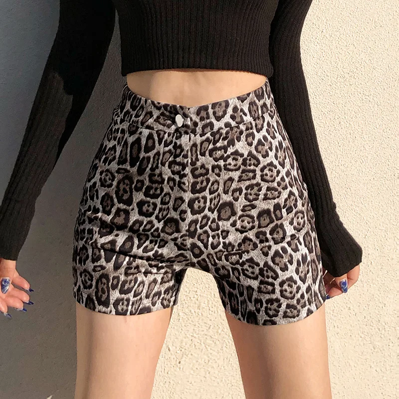 

Leopard Print Women Shorts 2021 New High Waist Skinny Straight Shorts European and American Style High Street Female Shorts