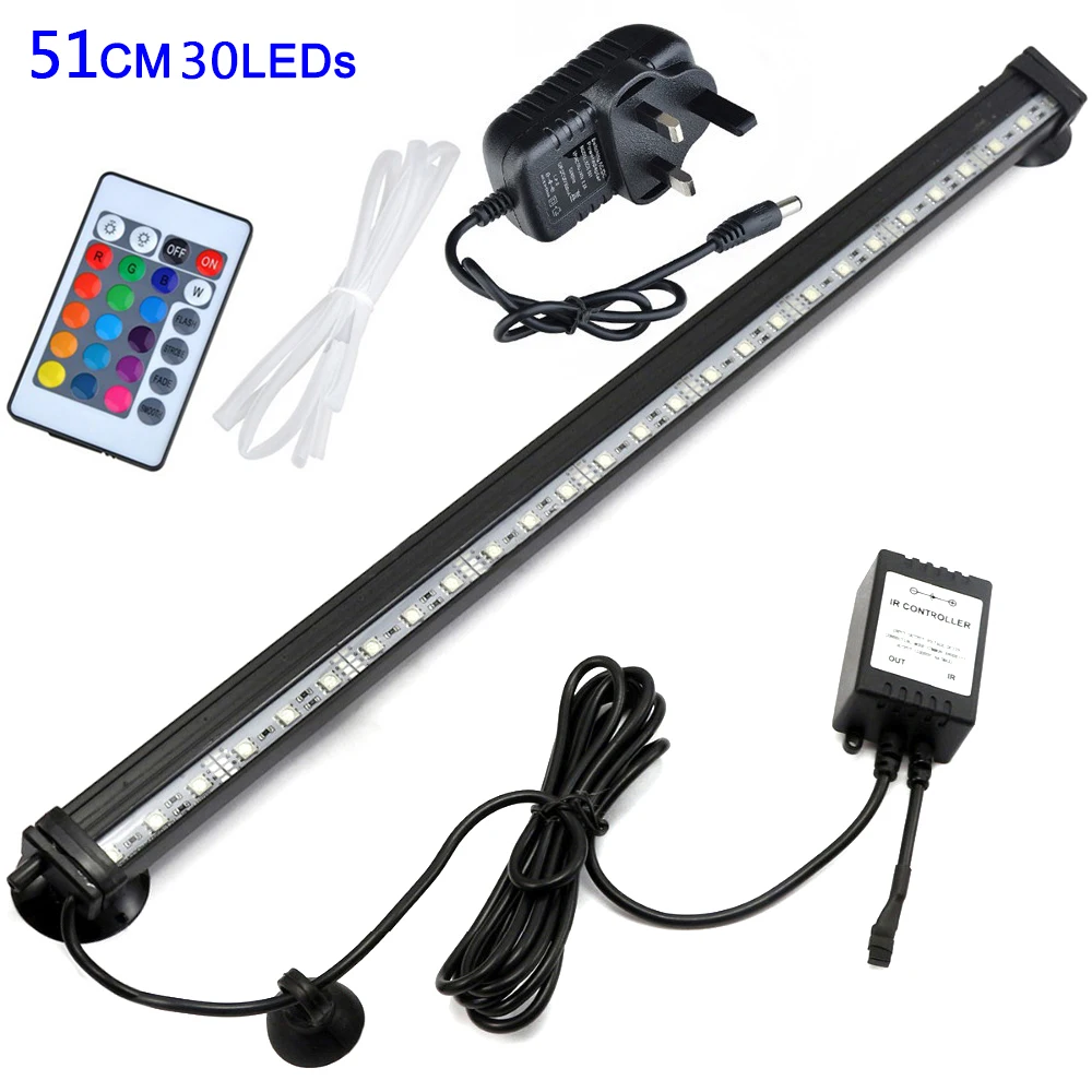 Aquarium Light LED 16- 51CM 5050 RGB Waterproof Remote Control Lamp Aquarium Fish Tank Underwater Submersible Light D30 - Цвет: UK 51CM