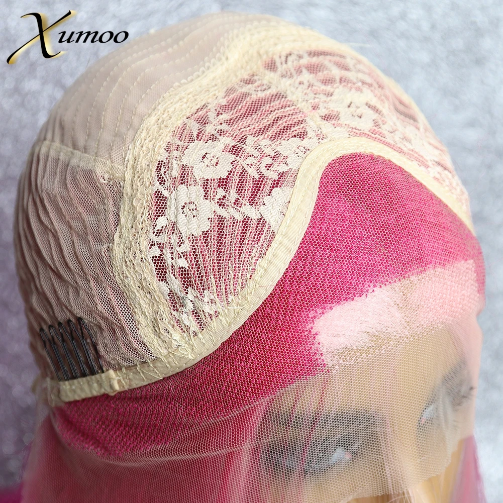

XUMOO Highlight Pink Synthetic Lace Front Wig Heat Resistant Long Bone Straight Hot Pink Cosplay Party Lolita Wig For Women