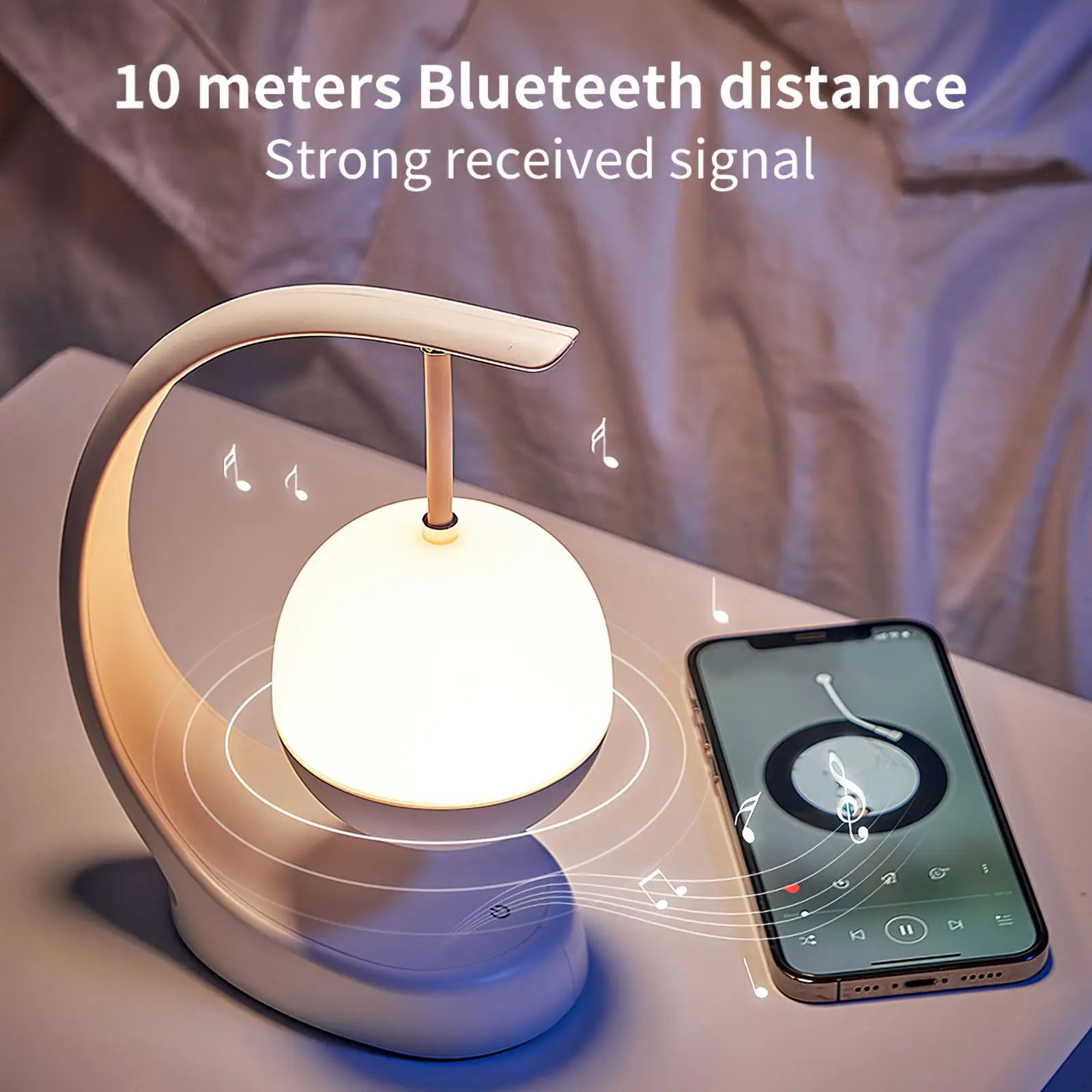 Светодиодная настольная лампа с Bluetooth-динамиком и беспроводной зарядкой 1800 мАч для ночного изучения в спальне, гостиной, общежитии и офисе.