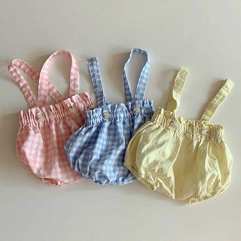 

Summer Baby Clothing Plaid Rompers Baby Girls Short Sleeve Toddler Girls One Piece Ruffle Baby Clothing