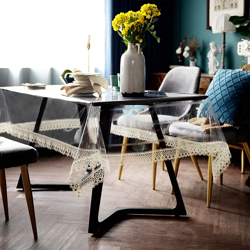 

TPU Table Cloth Waterproof Oil Free Disposable Tablecloth Transparent Soft Glass Odorless Tablecloth European Lace Coffee Table