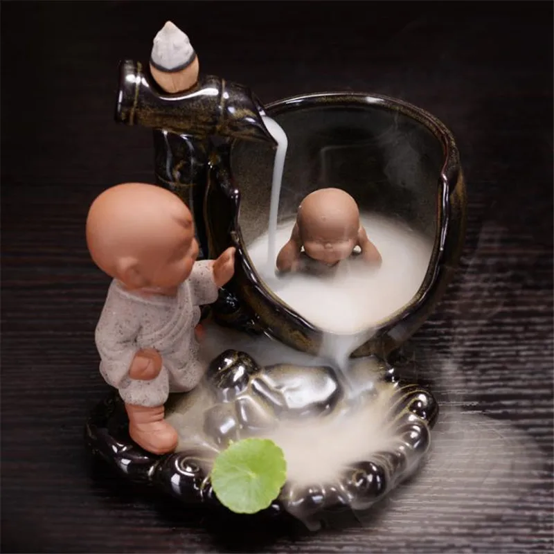 Керамический обратный поток ладана горелка монах Маленький Будда держатель