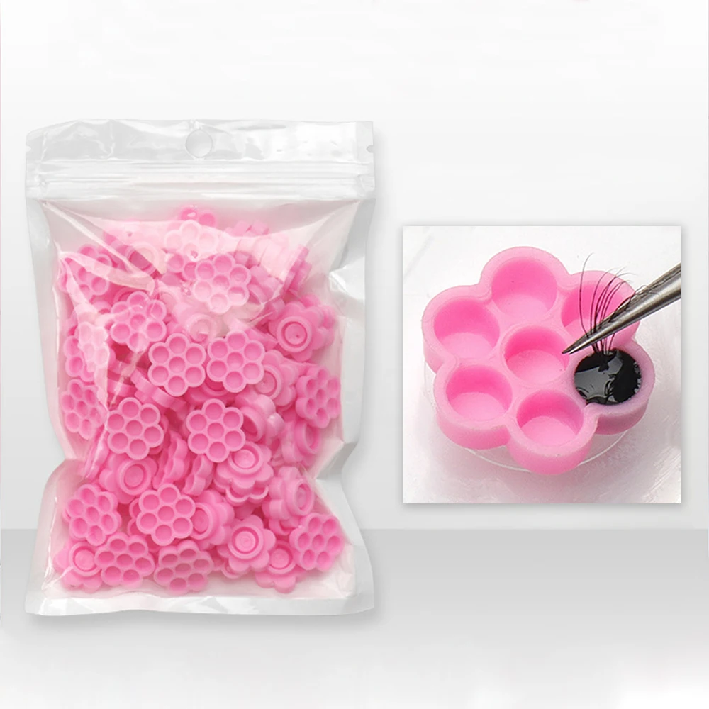 

100pcs Disposable Glue Ring Eyelash Extension Glue Cup Container Tattoo Plastic Permanent Makeup Pigment Holder Lash Supplies