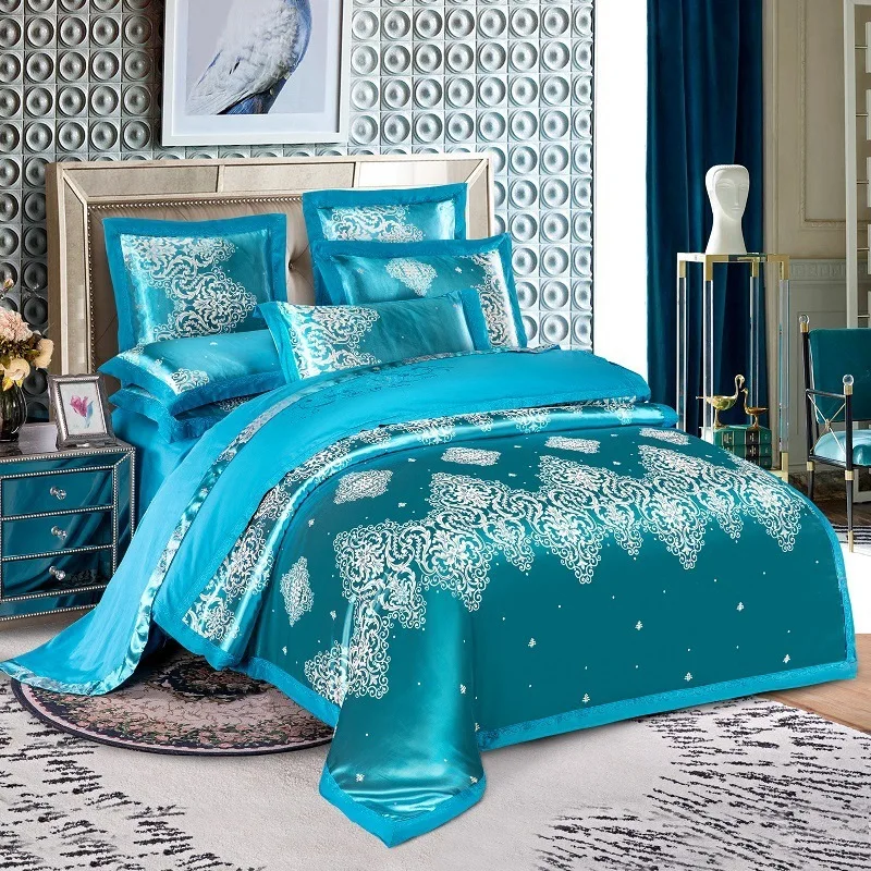 

100 cotton jacquard 4-piece set of European satin embroidered cotton wedding set bedding