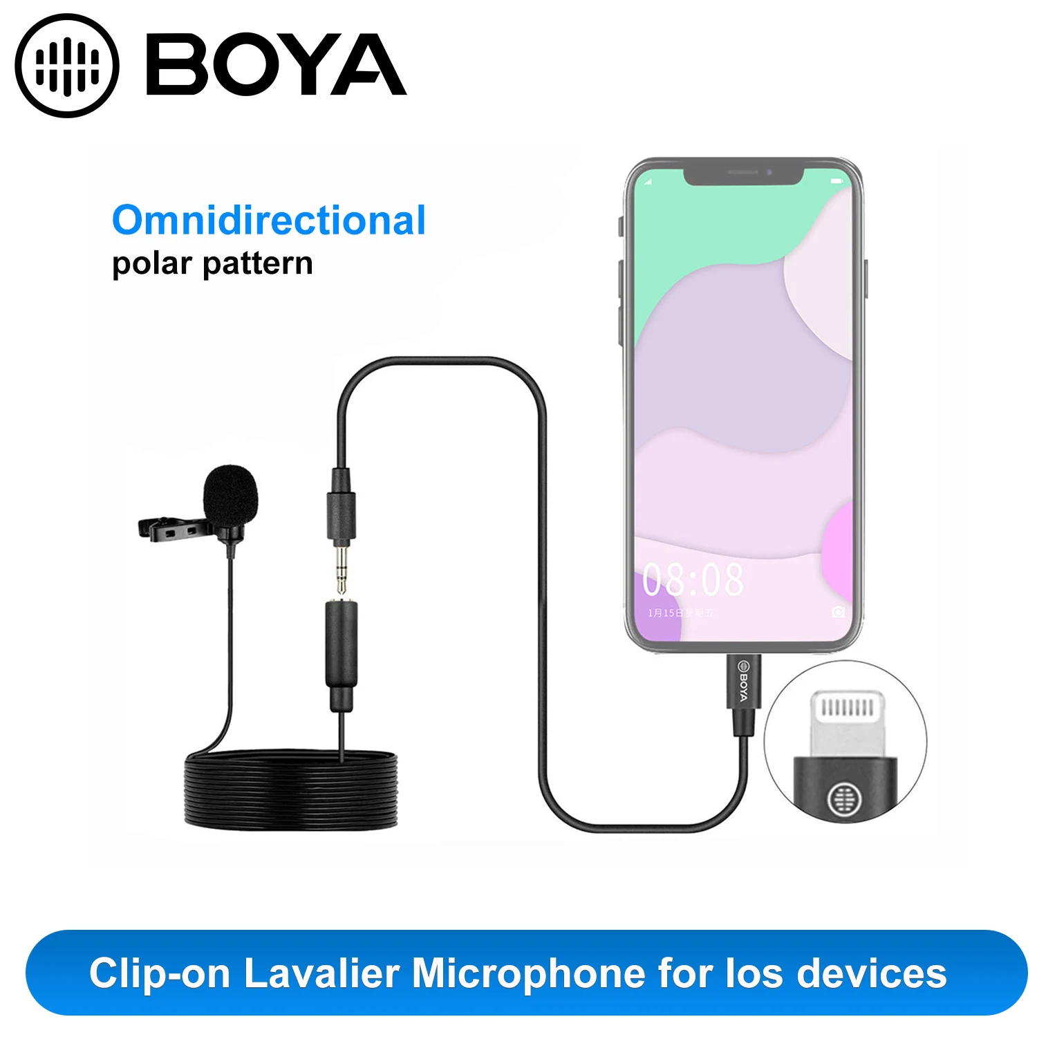 

BOYA BY-M2/M2D Lavalier Microphone Omnidirectional Condenser Mic with 3.5mm TRS Cable Detachable Single Head for iOS Smartphones