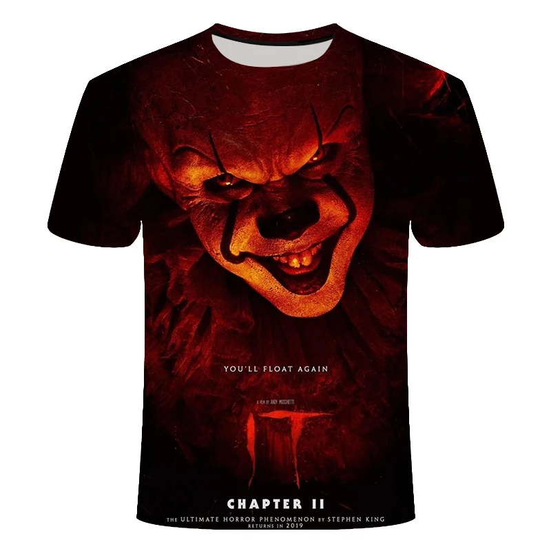 IT: Chapter Two 3D Футболка с принтом для мужчин и женщин, летняя повседневная футболка с изображением клоуна из фильма ужасов, Мужская футболка с триллером из фильма террора
