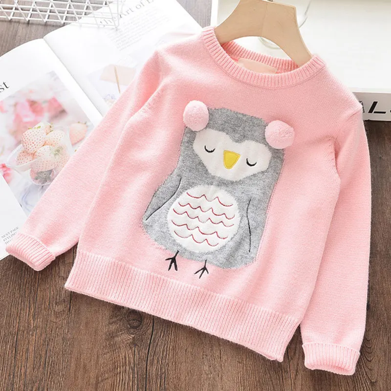 Pink -AX1270 Mayfair Cabin/осенние свитера для девочек; зимняя одежда для девочек; свитер с рисунком Совы; детская одежда с вышивкой; Вязаная Шерстяная Одежда для детей - Цвет: Pink -AX1270