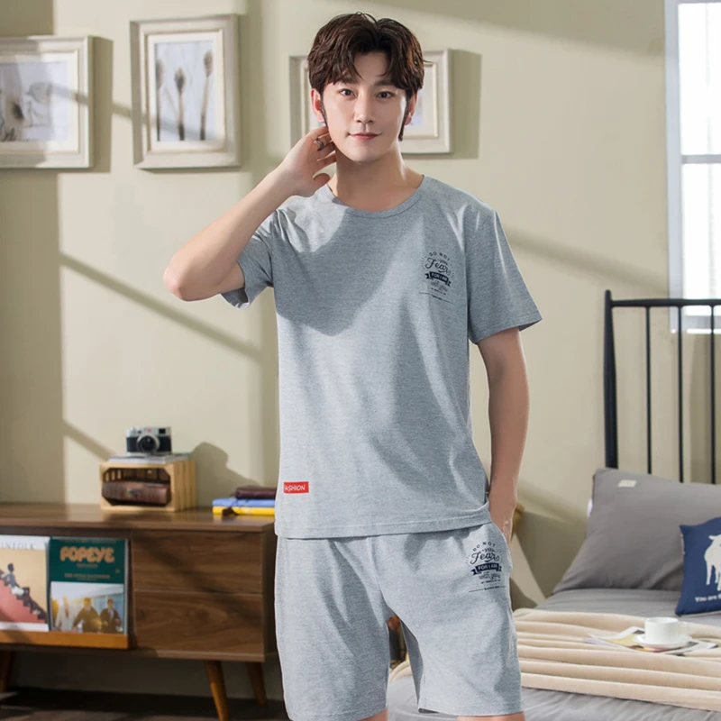 

BZEL Cotton Pijama Men O-Neck Short Sleeve Top Letter Pattren Simple Style Sleepwear Leisure Home Wear Summer Hot Sale Nightwear