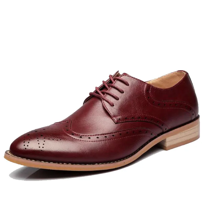 

New Brand Brogue Brown Red Black Men Business Dress Shoes Pointed Toe Men Wedding Shoes Leather Formal Shoes casual flats