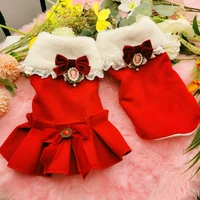 2021 autumn winter new year red pet dog clothes plus velvet warm woolen cloth bow dress for small medium dog outfits dog jackets