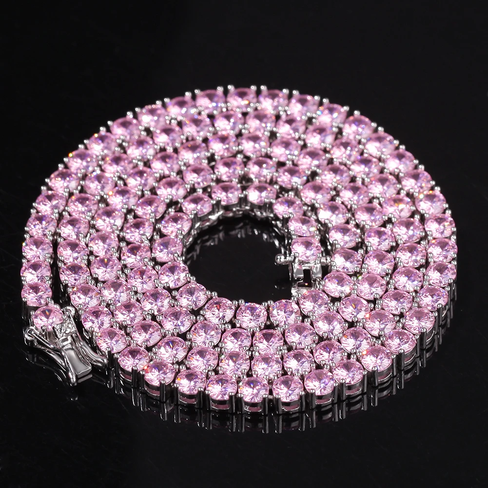 UWIN 4 мм розовый кубический цирконий теннисные Цепочки Золото Серебро Цвет ожерелье цветные модные ювелирные изделия Хип-хоп