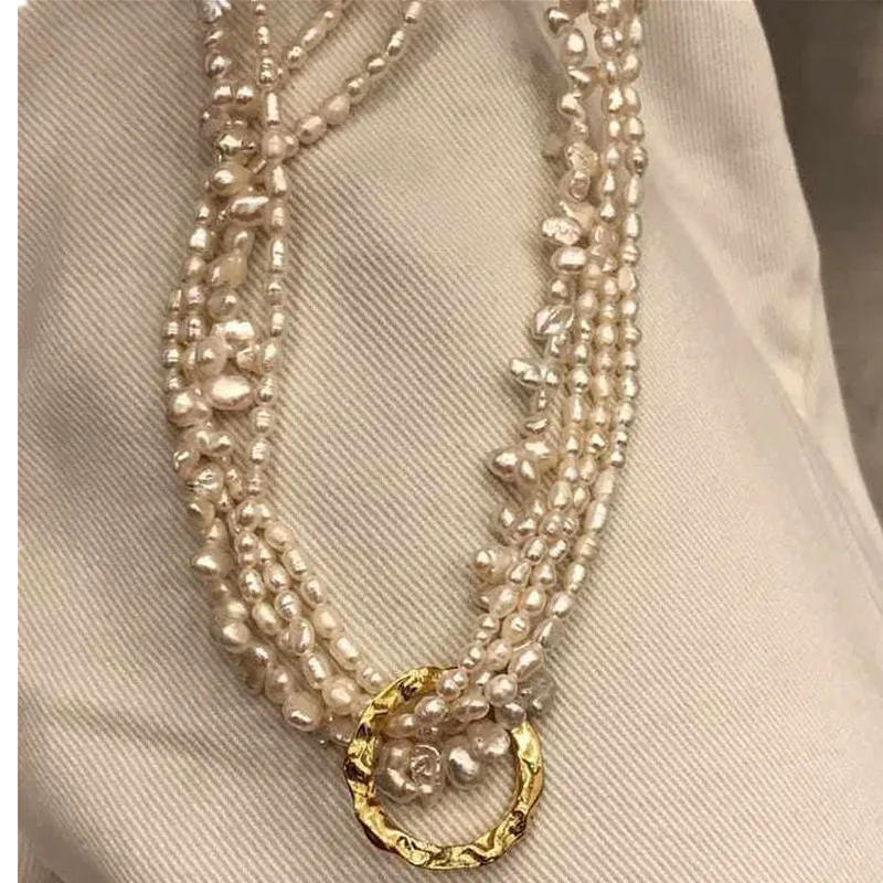 

2020 new natural freshwater pearl necklace, all hand-worn beads multi-layer pearl clavicle chain,women's wedding banquet jewelry