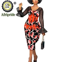 african dresses for women elegant yarn sleeves v neck high waist print bodycon dress midi dress bazin riche outfits s2125043