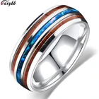 Роскошное Карбидное кольцо из нержавеющей стали с синим огненным опалом и инкрустацией, гавайская кость, дерево для мужчин и женщин, свадебное кольцо, мужское кольцо