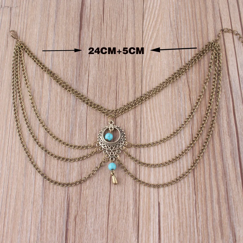 

European and American foreign trade jewelry beach retro family style hollow out pine stone water drop foot chain foot decoration