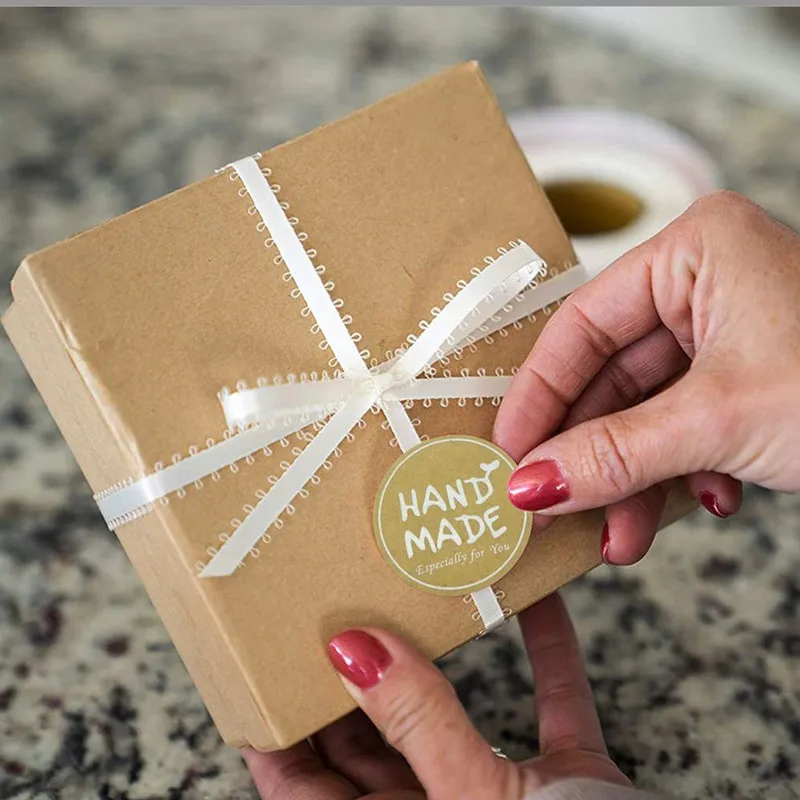 500 шт/рулон Круглые Крафт наклейки ручной работы этикетки для печати упаковки