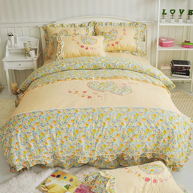 Ретро Потертый Цветочные Пододеяльник 100% хлопок постельное бельё Queen King