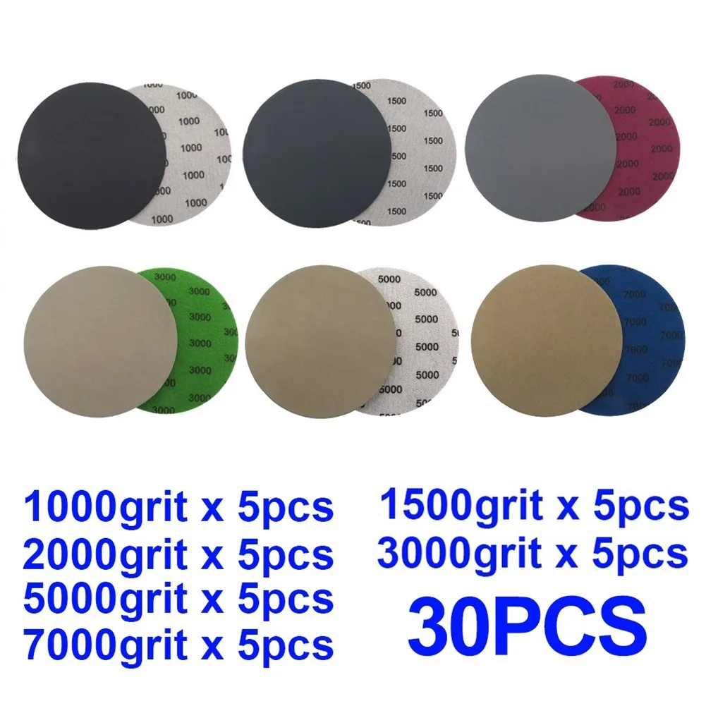 

1000 1500 2000 3000 5000 7000 Sanding Sandpaper 30pcs 5Inch Hook&Loop Wet/Dry