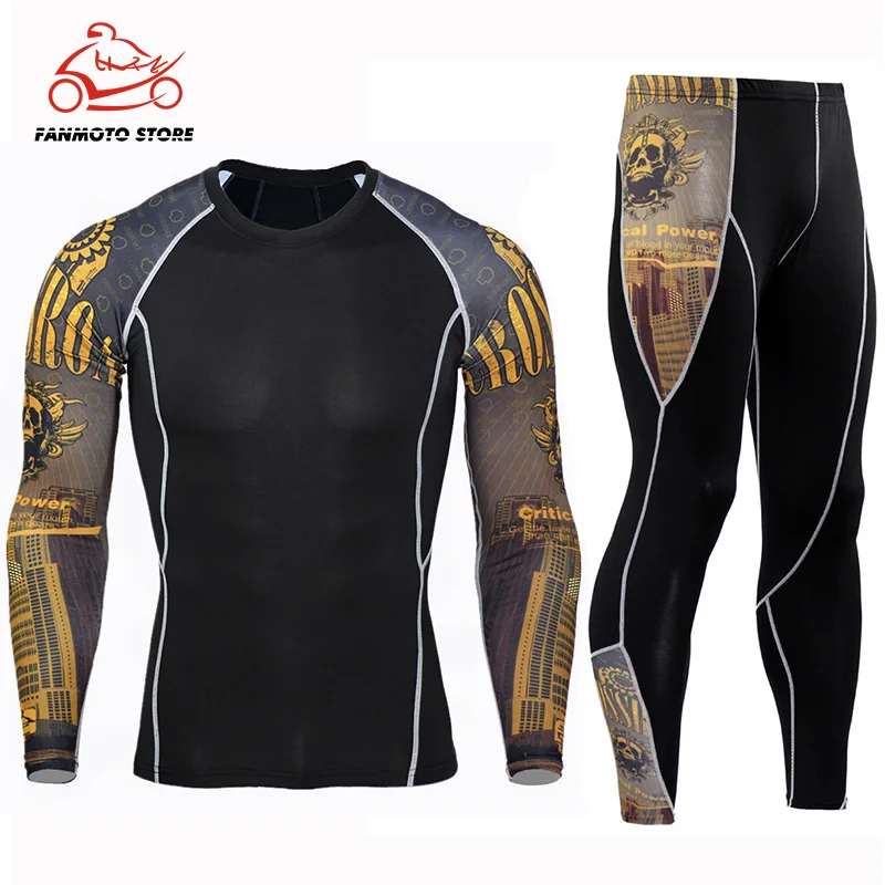 Мужские мотоциклетные наборы MMA боксерские компрессионные трикотажные брюки +
