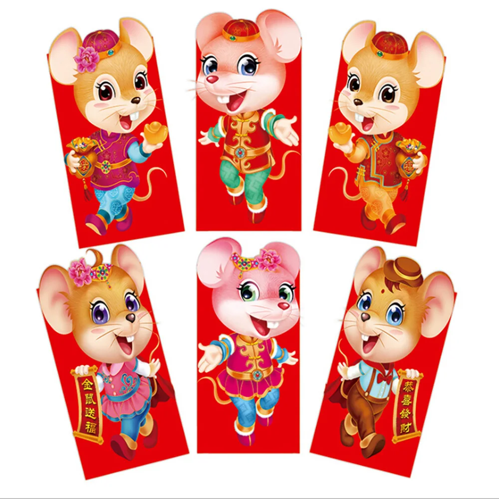 6 шт. 2020 красный конверт для денег с рисунком крысы новогодний кошелек сумка