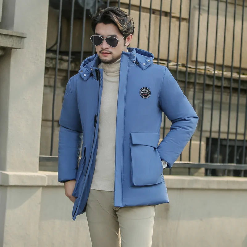 Мужской плотный пуховик с капюшоном деловая Повседневная теплая длинная куртка