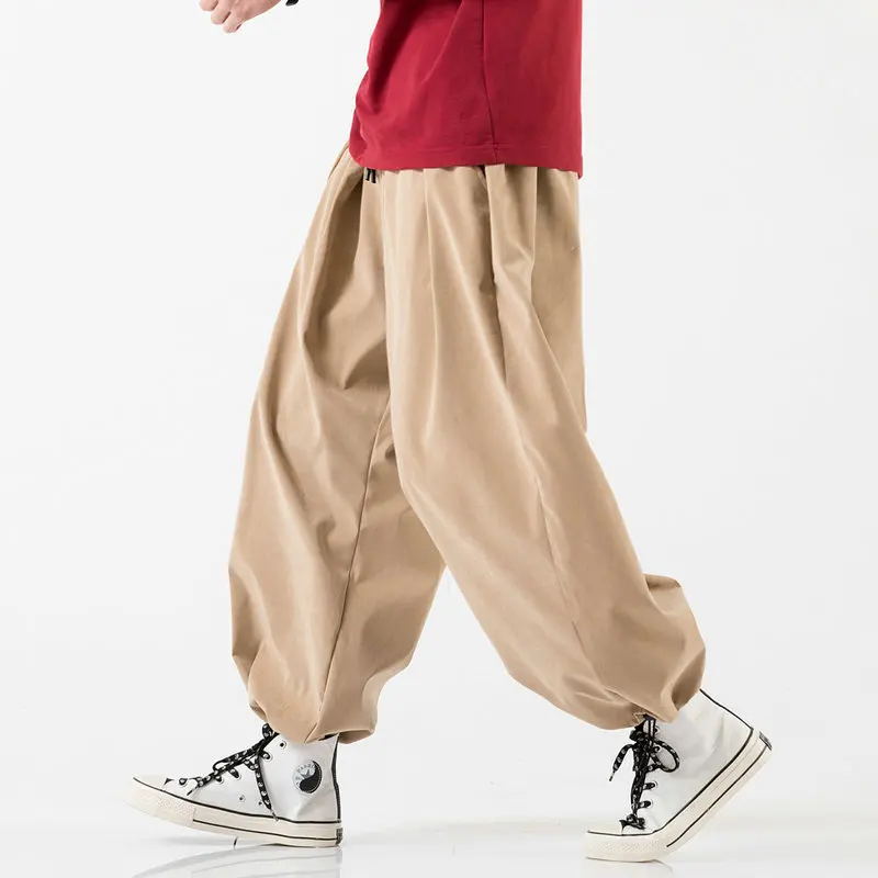 

New Design Drawstring Harem Pants Men Baggy Jogging Pants Japanese Style Male Crotch Wide Leg Pants Casual Loose Trousers