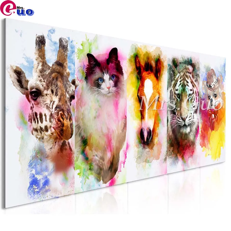 

5D DIY Diamond Painting Watercolor Animals Crossover Diamond Embroidery Sale Tiger Cat Horse Dog Giraffe Full Mosaic Decoration