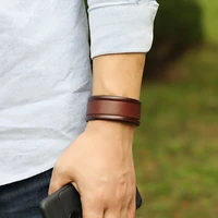 vintage punk wide brown leather bracelets for men jewelry handmade button wrap wristband women bangles hand stap