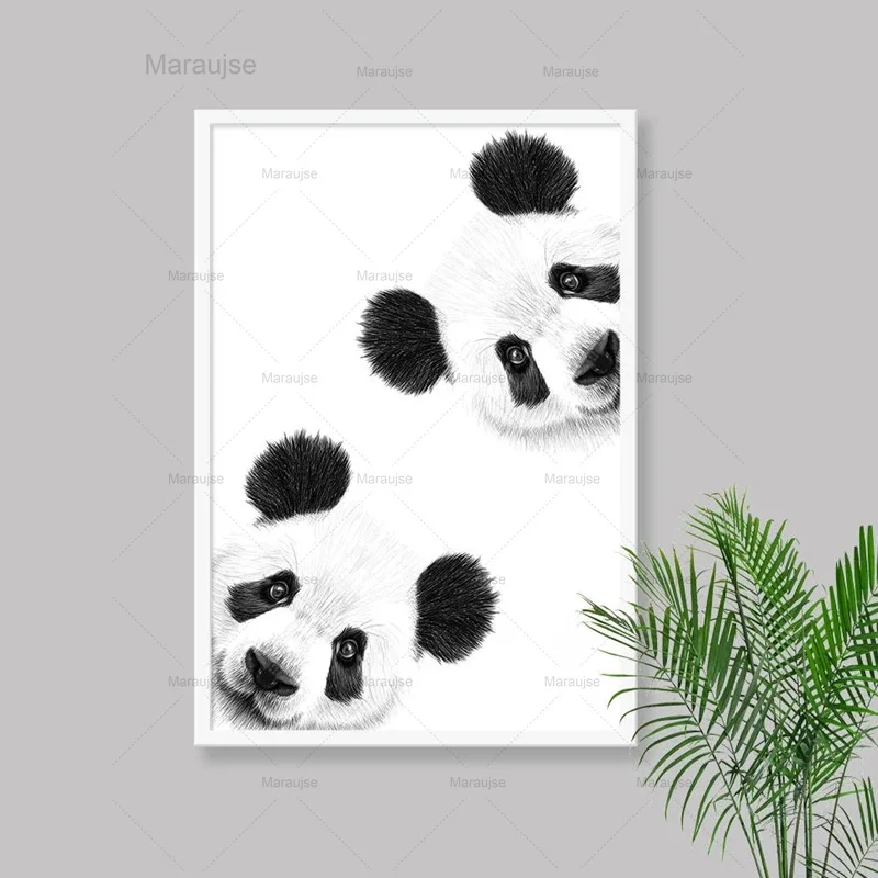 

Cute Curious Panda Drawing Canvas Poster Nursery Wall Art Print Painting Lovely Animal Pandas Picture Home Room Decoration
