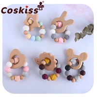 coskiss newborn baby wooden toys baby animals bracelet pacifier chain silicone beads teether toys infant molar nursing gift