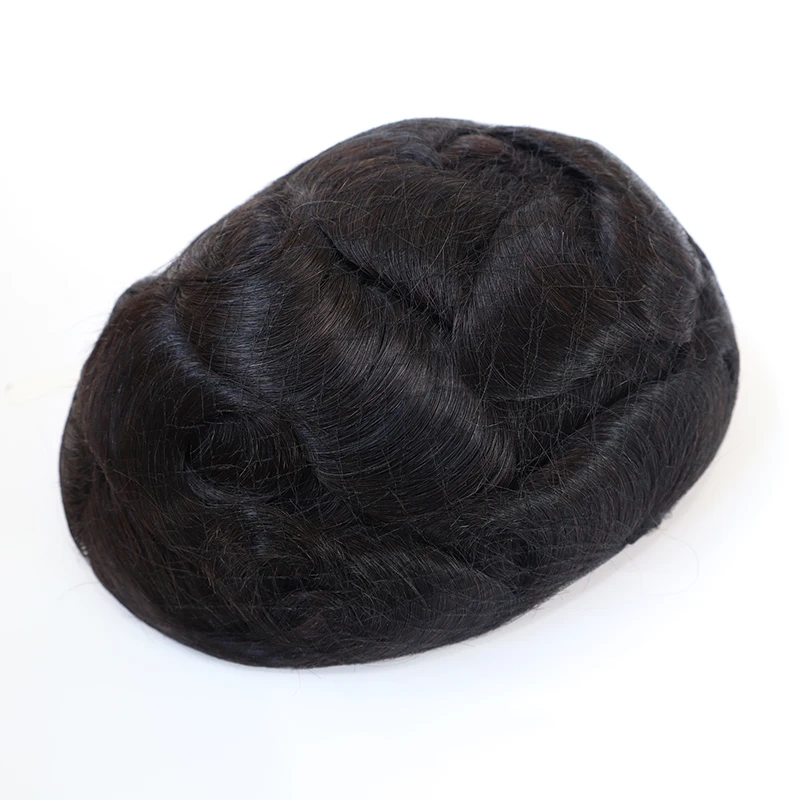 Men Toupee With Knot Handmade Wig Human Hair Replacement Systems PU Transparent Thin Skin 0.08-0.1mm Indian Natural Remy | Шиньоны и