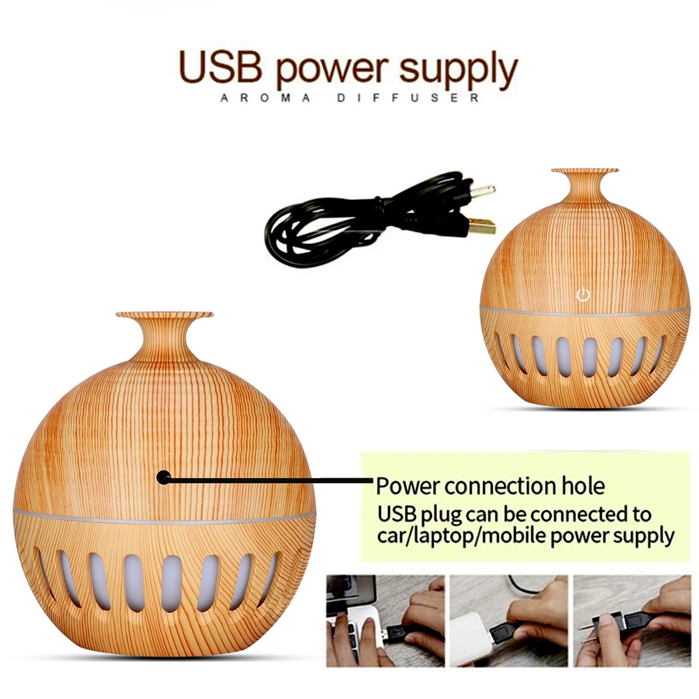 

2020 New USB Wood Grain Household Humidifier Mini Car Aromatherapy Diffuser Desk Small Ultrasonic Colorful LED Air Purifier