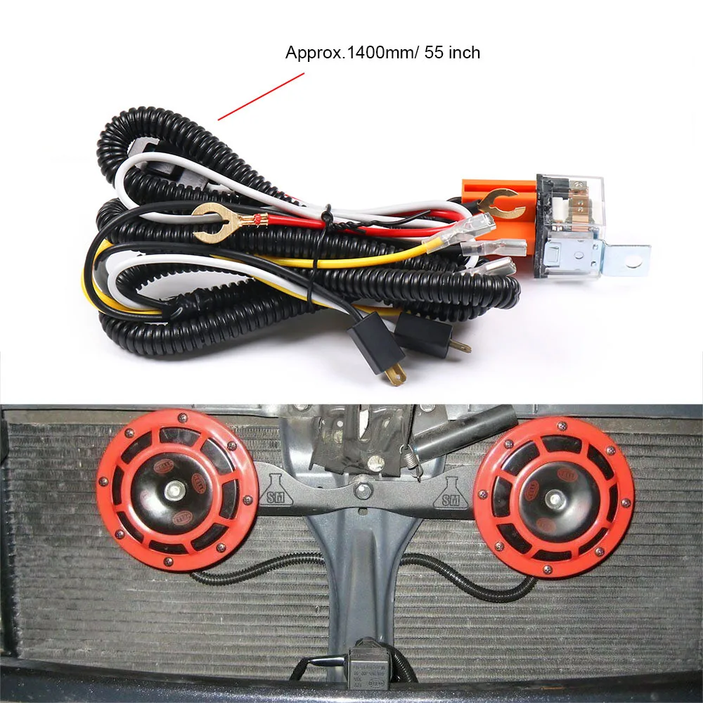 1Set Electric 12V Universal Car Horn Wiring Harness Relay Kit For Auto Van Truck Grille Mount Blast Tone Horns