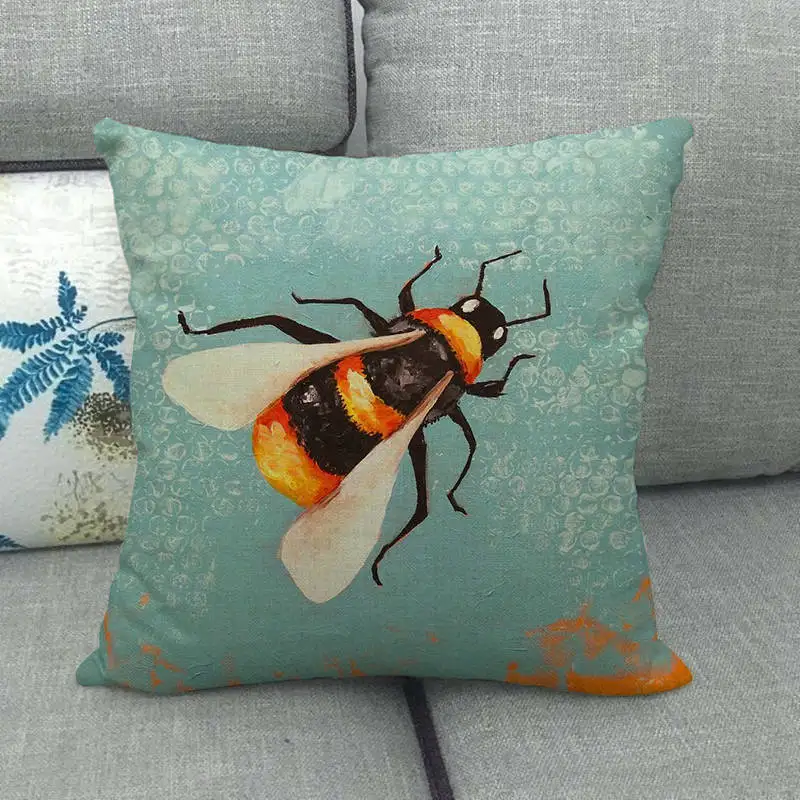 Чехол для подушки на диван с декоративным дизайном пчелы, размером 45х45 см, из льна/хлопка высокого качества.