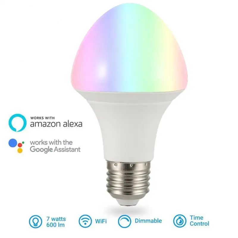 

Умная лампа с регулируемой яркостью, WIFI, голосовым управлением, Alexa и Google Home для умного дома, 7 Вт, E27/E26/B22