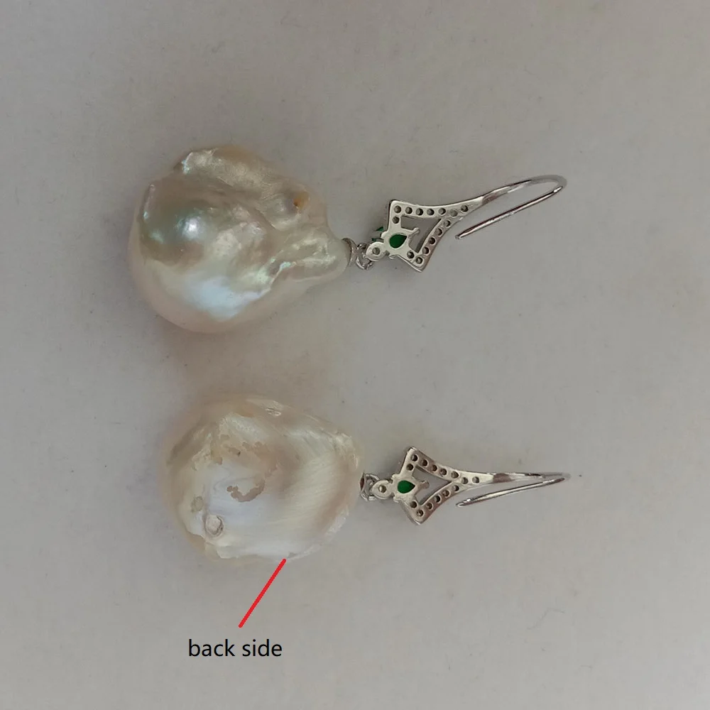 100% натуральные пресноводные жемчужные серьги-AA барочный жемчуг задняя сторона