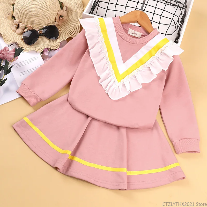 

Children's clothing 2021 autumn new Korean style cute lace college style long-sleeved top girl skirt suit