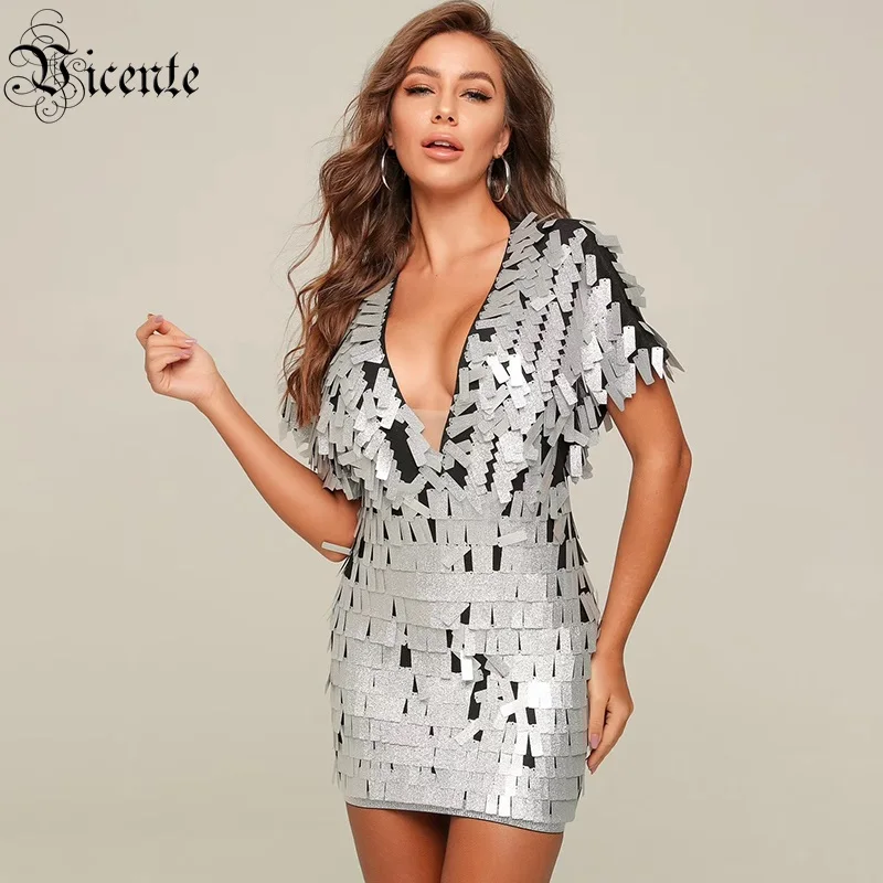 VC Бесплатная доставка новинка 2020 шикарное Серебряное платье с блестками