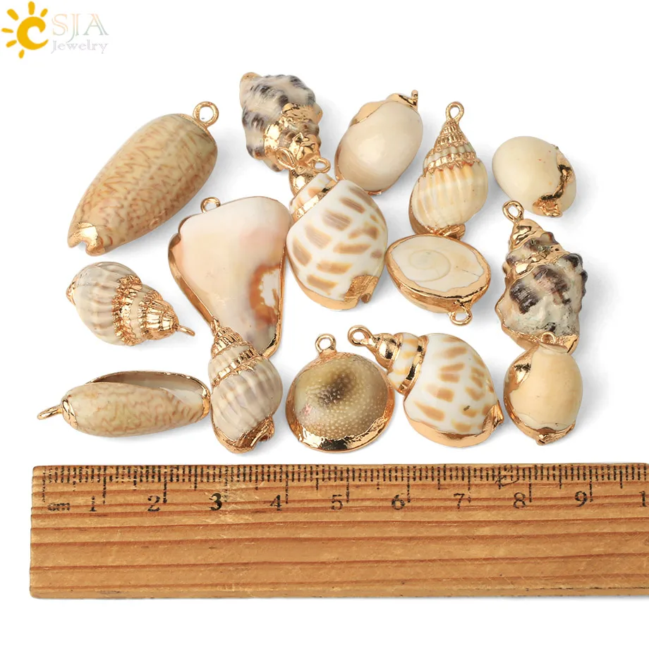 CSJA подвески из натуральной ракушки в ассортименте золотого цвета с одним