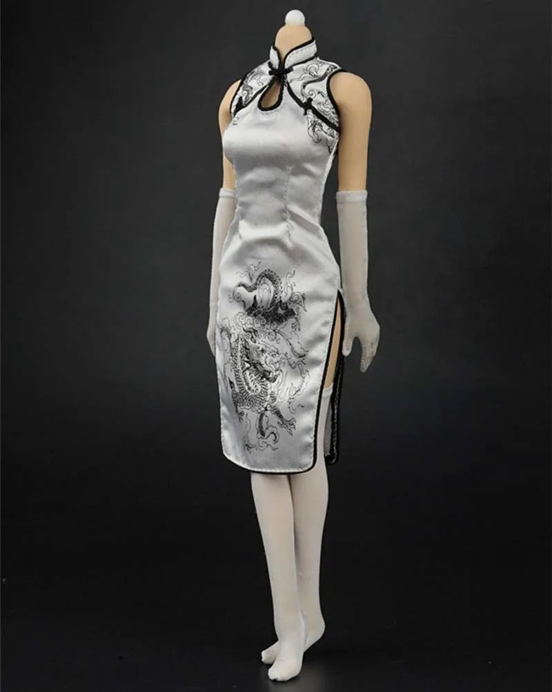 

Женская фигурка в масштабе 1/6, одежда, костюм Ципао с рисунком белого дракона, аксессуары для 12-дюймовой женской фигурки, игрушка