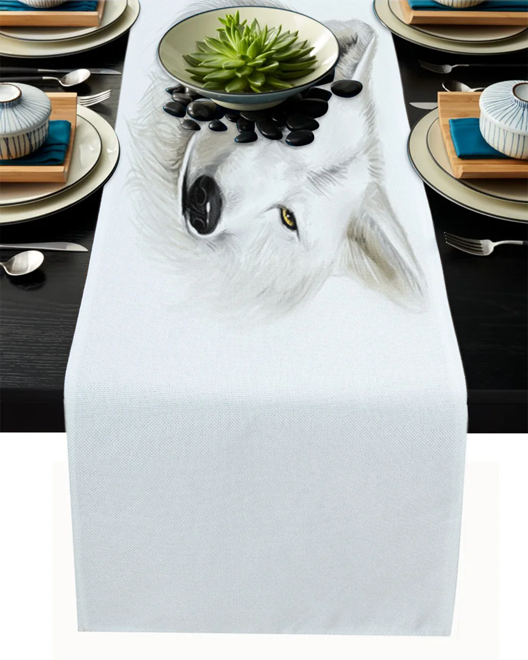 

Животное Белый Волк настольная дорожка для украшения свадебного стола обеденный стол бегун столовых Рождество Декоративная скатерть