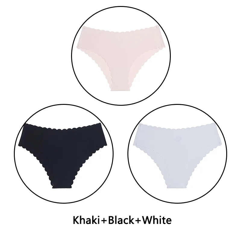 Khaki Black White 3 шт./партия, сексуальные трусики с оборками женский сексуальный бесшовный трусики с низкой посадкой, однотонное мягкое нижнее белье, женские Ультра тонкие трусики, нижнее белье - Цвет: Khaki Black White
