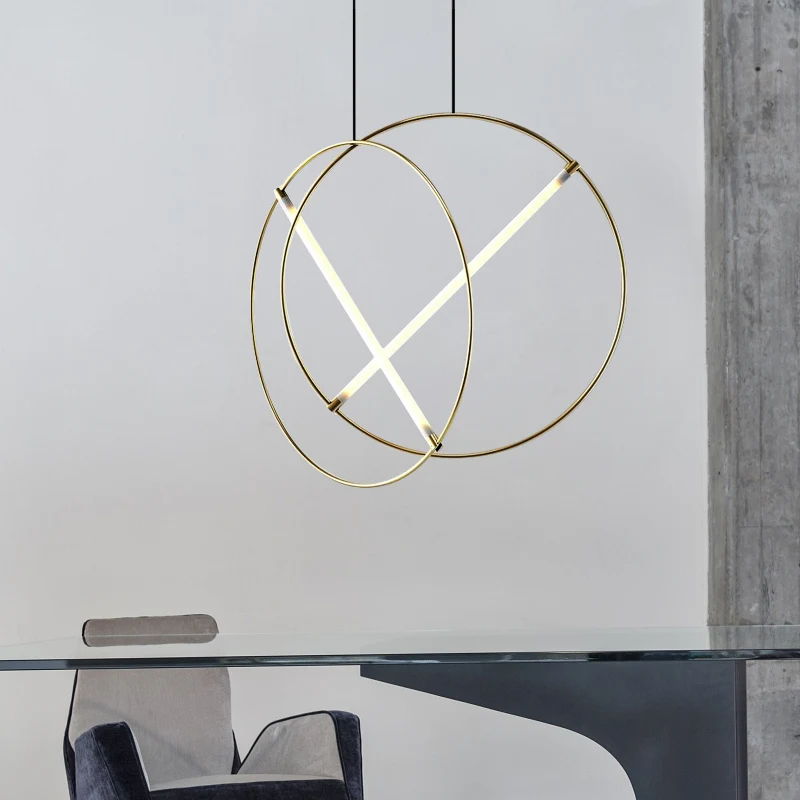 

Postmodern Light Luxury Creative Golden Ring Chandelier Dining Room Living Room Hotel Cafe Bedroom Bedside Chandelier
