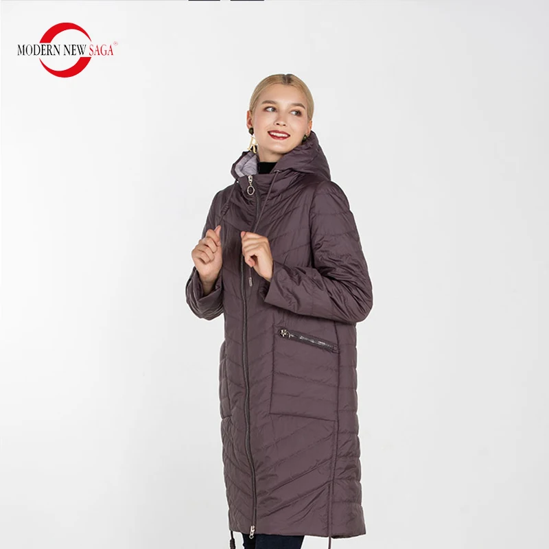 Purple MODERN NEW SAGA Женское Пальто Осень Теплая Длинная Куртка Хлопковое Стеганое Пальто Синтепон Парка Женская Куртка Женская Зимняя Большой Размер Парки Женские Осень Зима Женские Зимние Пальто - Цвет: Purple