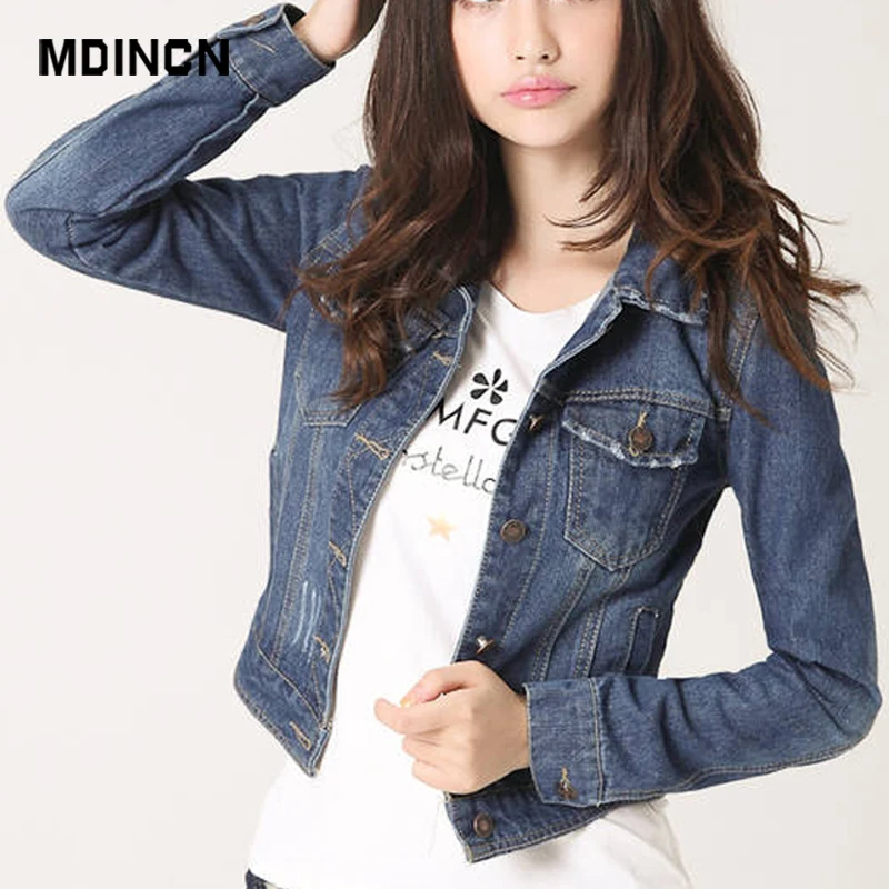 Женская джинсовая куртка MDINCN винтажное короткое джинсовое пальто с длинным